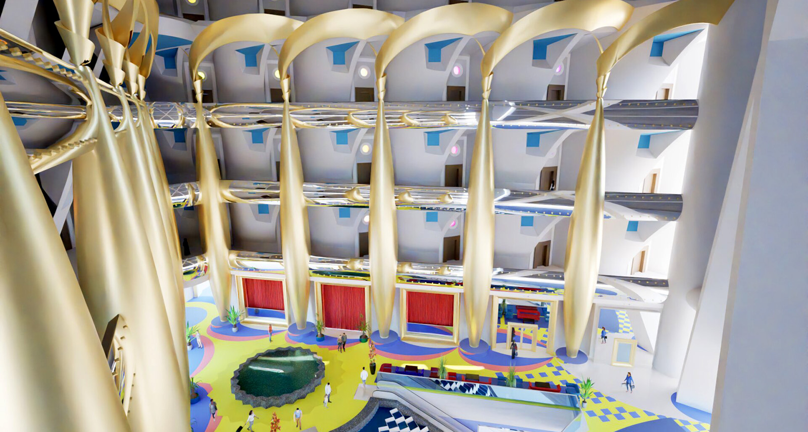 Eines der abschließenden Arbeitsergebnisse, ein 3D-Modell des Burj Al Arab-Atriums. Die 3D-Darstellung ist sehr detailgenau und erweitert die Visualisierungsmöglichkeiten für Innenarchitekten und Architekten. Quelle – PRD Survey. 